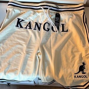 Kangol Men's Cream Mesh Athletic Shorts with Black Trim